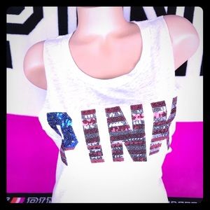 Victoria’s Secret Pink Tank Top Sequin Graphic New